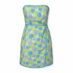 Lilly Pulitzer “Escargot” Strapless Blue and Green Snail Print Dress